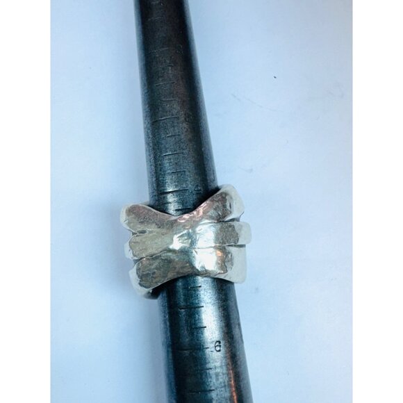 Estate Handmade Modernist Sterling Silver 925 Israel Abstract Wide Band Ring 4.5 - Picture 7 of 9